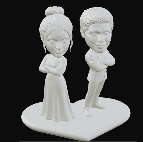 Classic 1-color white 3D printed wedding cake topper on heart base