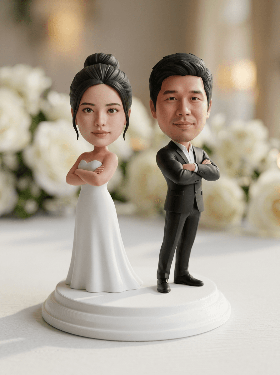 Couple 4 — bold arms-crossed pose heirloom 3D printed wedding figurine